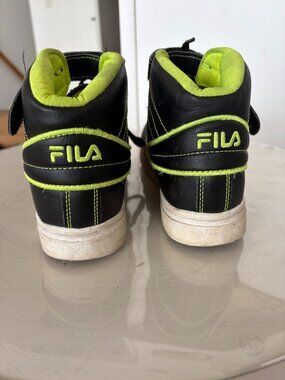FILA Black & Neon Green High-Top Sneakers - Lace-Up + Velcro Strap